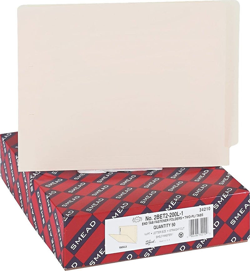 Smead Heavyweight End Tab Fastener File Folder, Shelf-MasterÂ® Reinforced Straight-Cut Tab, 1 Fastener, Letter Size, Manila, 50 per Box (34210) - Image 3